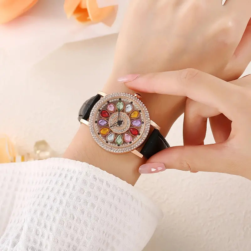 JOYERÍA EXCLUSIVA! RELOJ DE CRISTAL GIRATORIO ITALIANO