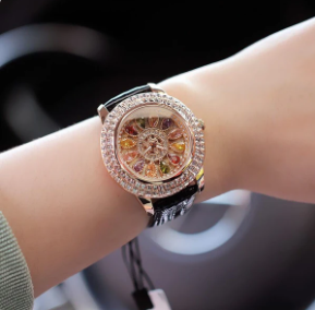 JOYERÍA EXCLUSIVA! RELOJ DE CRISTAL GIRATORIO ITALIANO