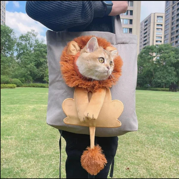 Bolso de hombro de lona para mascotas con forma de león