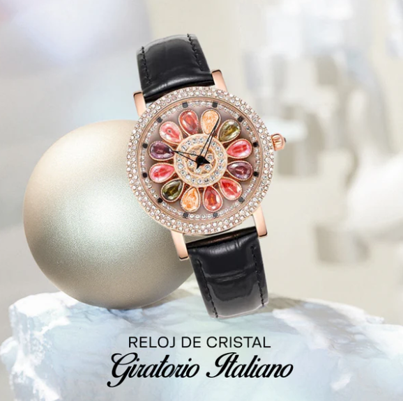 JOYERÍA EXCLUSIVA! RELOJ DE CRISTAL GIRATORIO ITALIANO