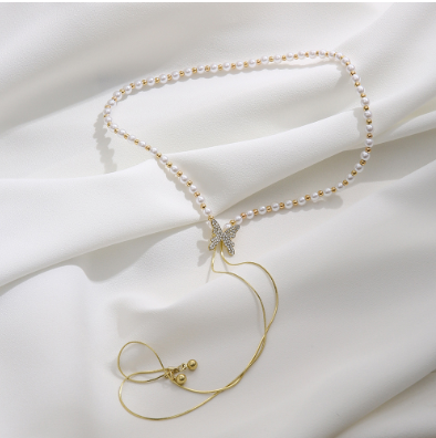 Collar Largo de Mariposa con Borlas y Perlas 🦋