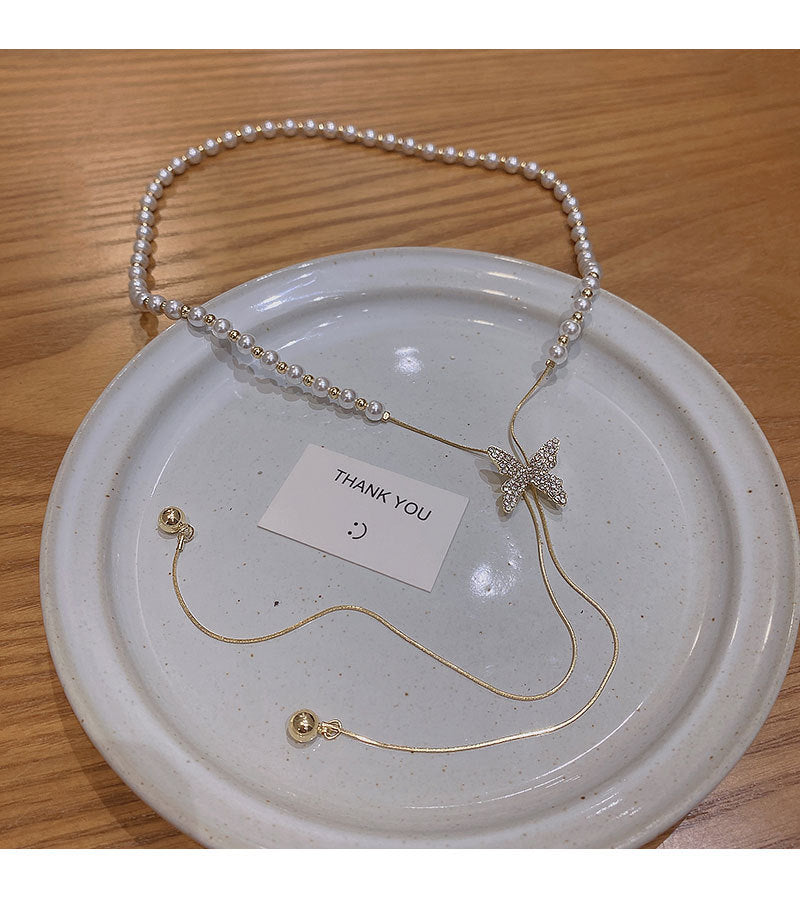 Collar Largo de Mariposa con Borlas y Perlas 🦋