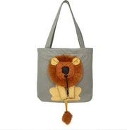 Bolso de hombro de lona para mascotas con forma de león
