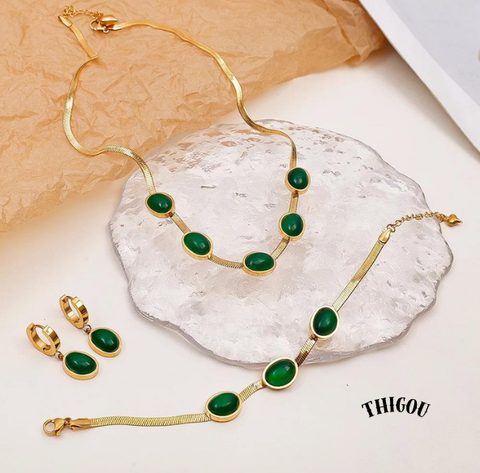 SET ESMERALDAS: COLLAR, PULSERA Y ARETES DE LUJO 💓